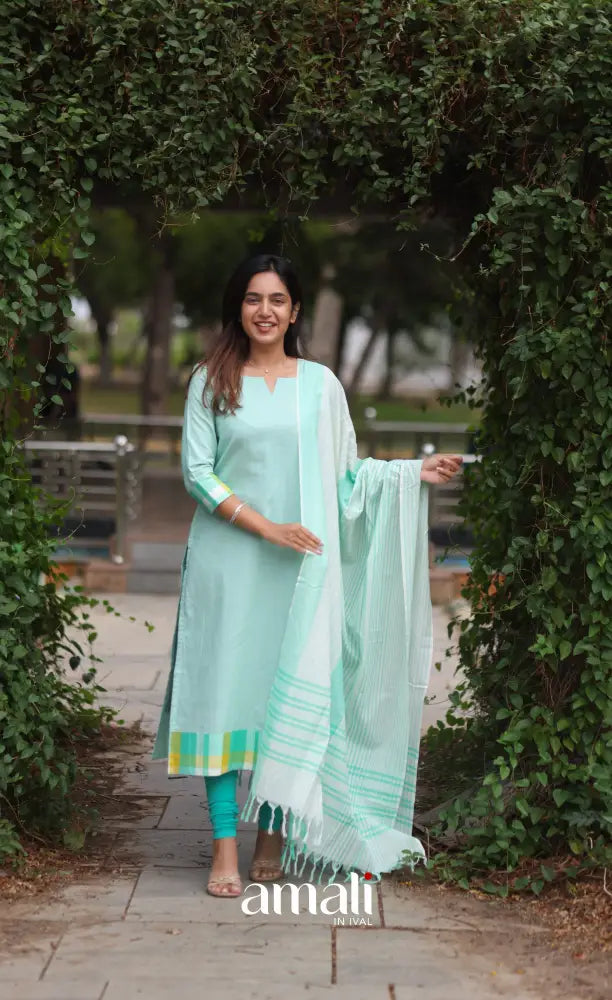 Light Sea Green Cotton Salwar Set - salwar