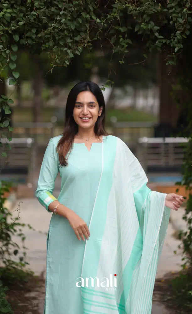 Light Sea Green Cotton Salwar Set - salwar