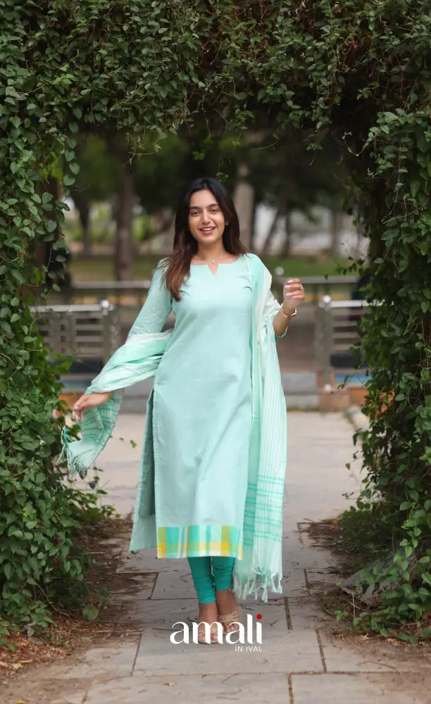 Light Sea Green Cotton Salwar Set - salwar