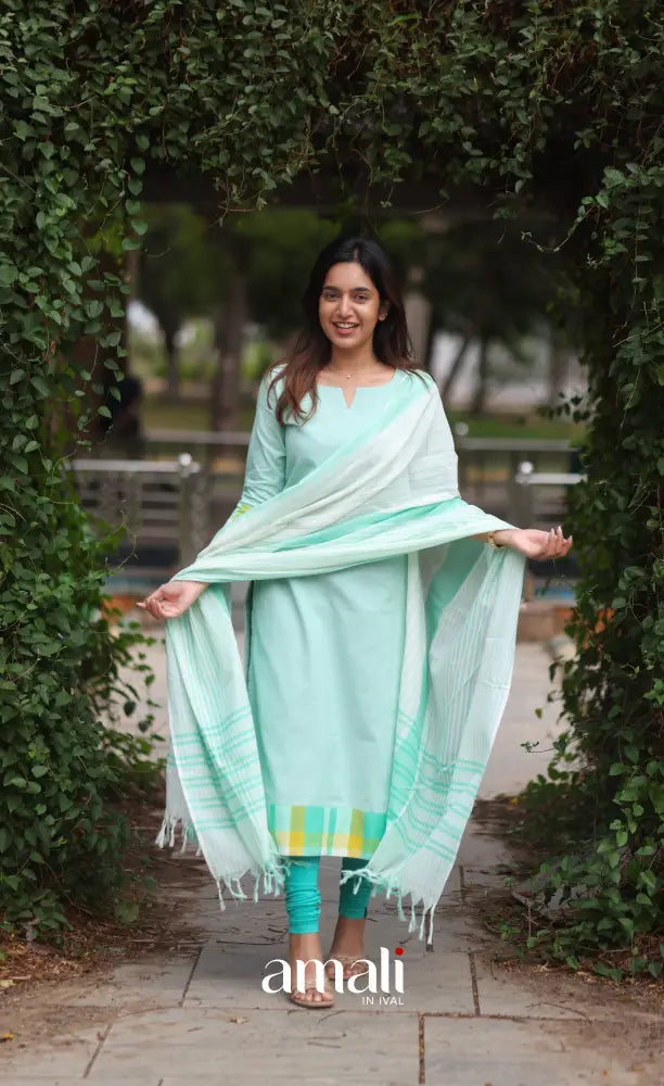 Light Sea Green Cotton Salwar Set - salwar
