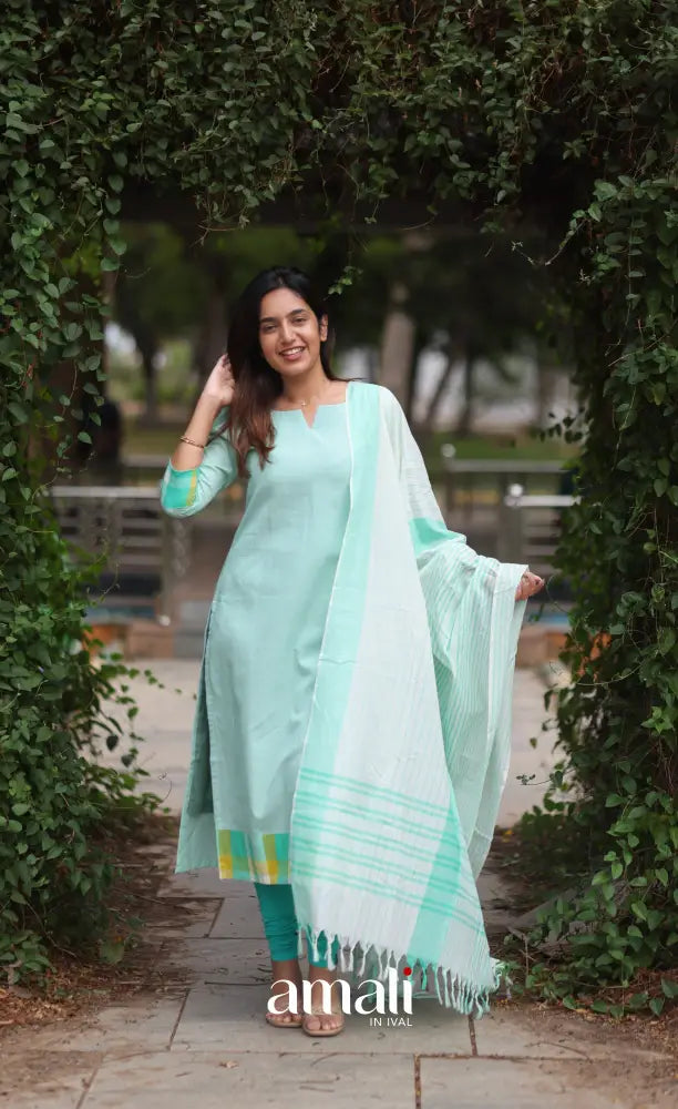 Light Sea Green Cotton Salwar Set - salwar