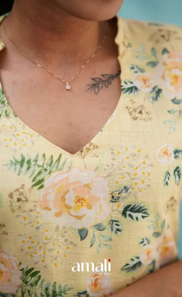 Light Yellow Semi Linen Kurti Co-ord sets