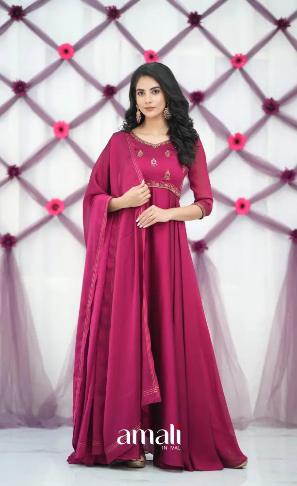Magenta Aari Handworked Anarkali Anarkalis