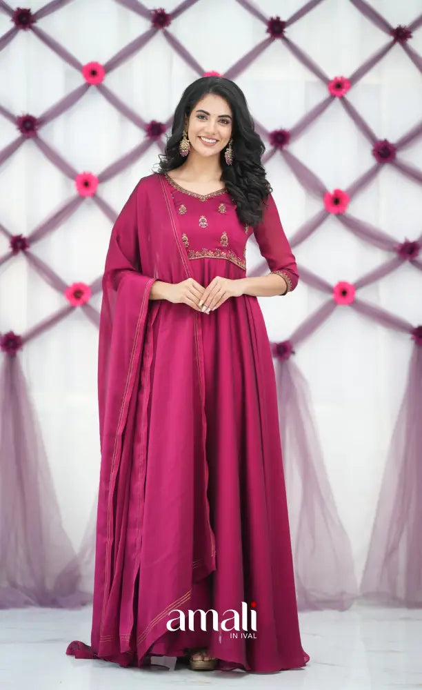 Magenta Aari Handworked Anarkali Anarkalis