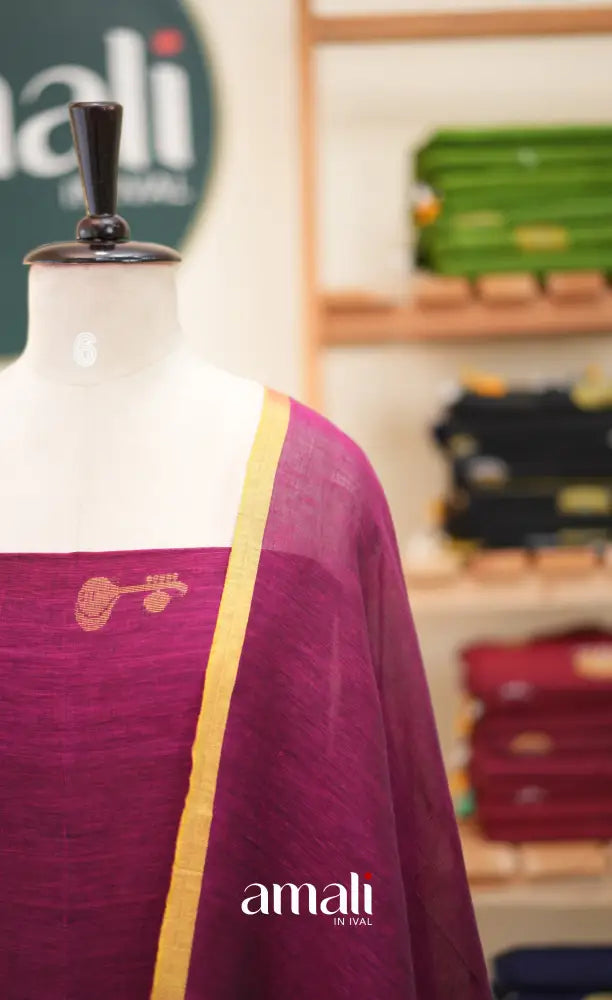 Magenta Pink Handloom Linen Unstitched Salwar Set - salwar