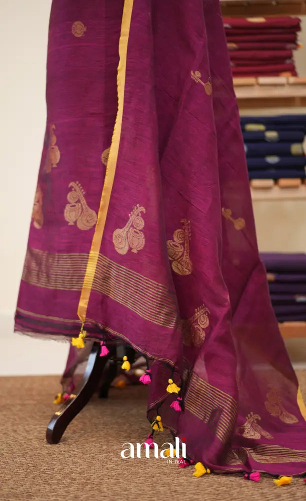 Magenta Pink Handloom Linen Unstitched Salwar Set - salwar