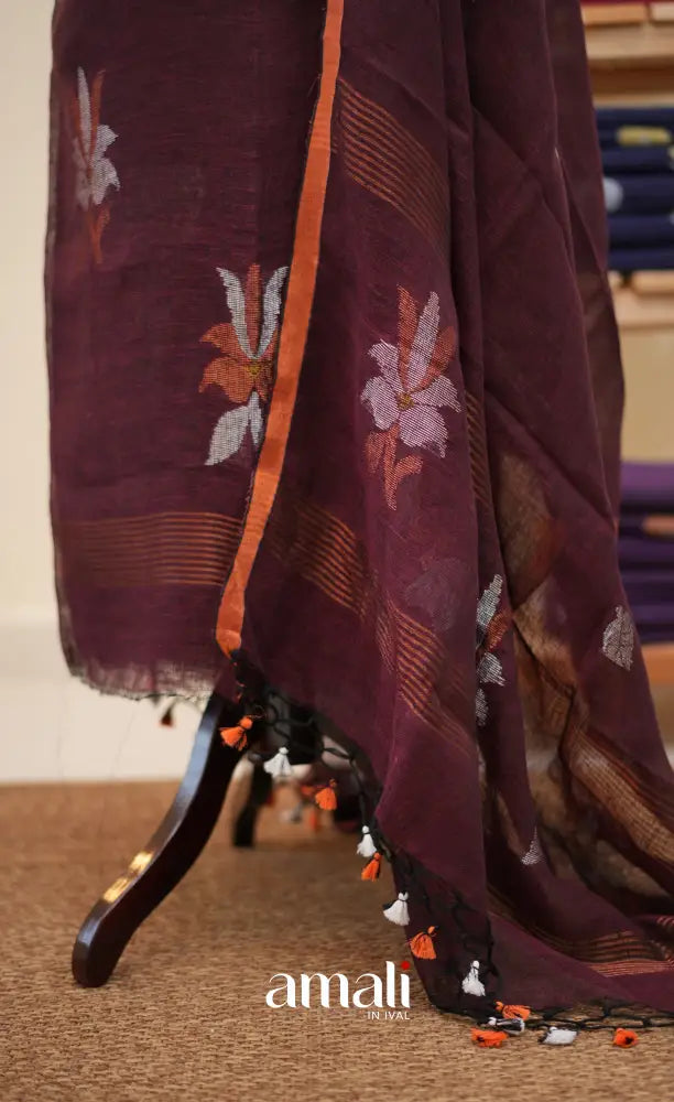 Maroon Handloom Linen Unstitched Salwar Set - salwar