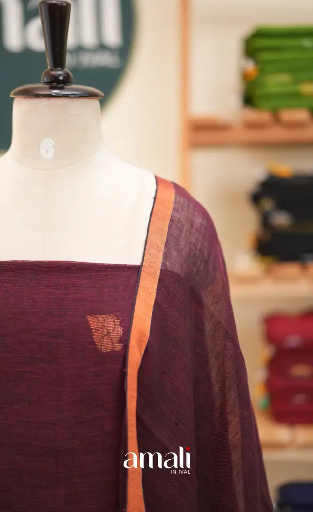 Maroon Handloom Linen Unstitched Salwar Set - salwar