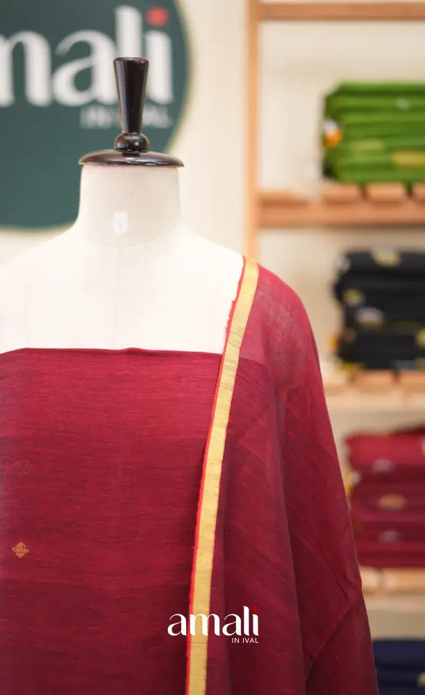 Maroon Handloom Linen Unstitched Salwar Set - salwar