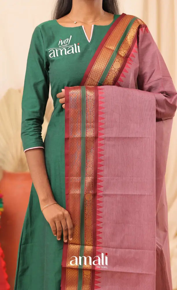 Mauve With Dark Maroon Chettinad Cotton Dupatta salwar