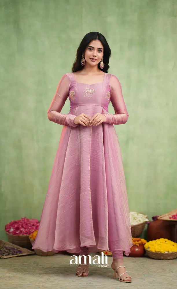 Mayili Crushed Tissue Anarkali - Mauve Pink - Anarkalis