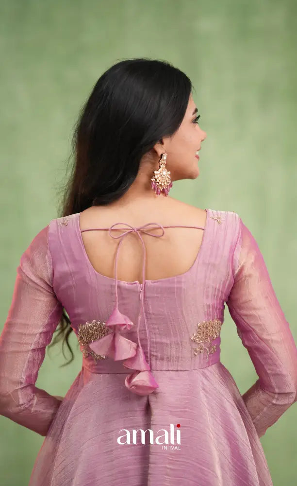 Mayili Crushed Tissue Anarkali - Mauve Pink - Anarkalis