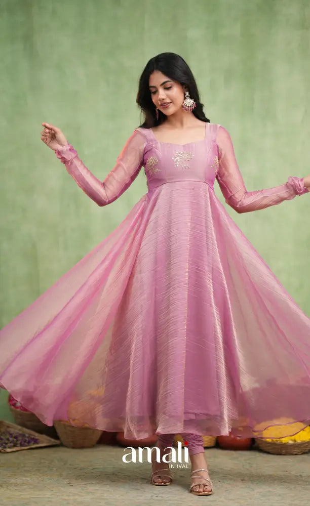 Mayili Crushed Tissue Anarkali - Mauve Pink - Anarkalis