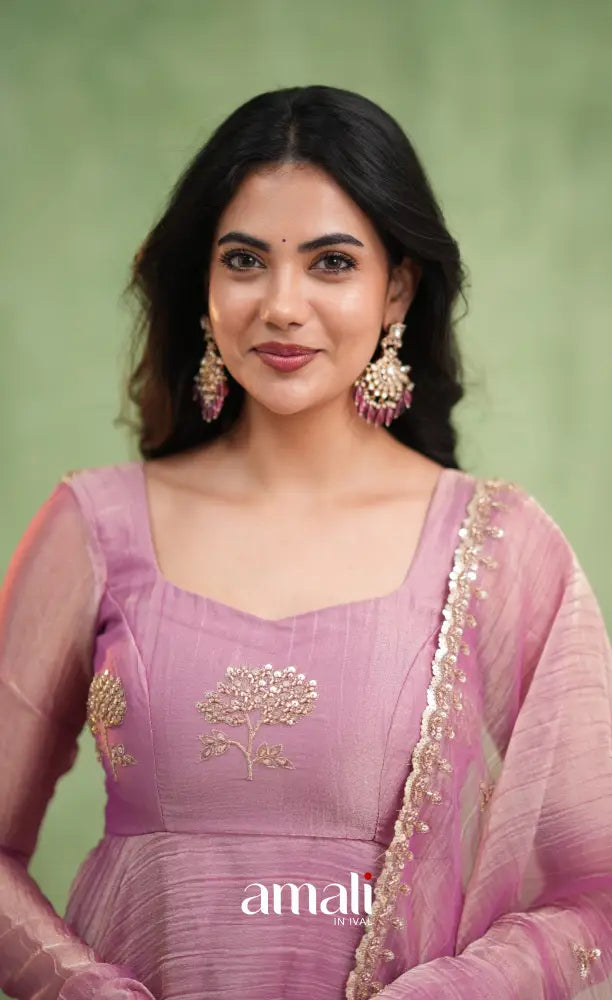 Mayili Crushed Tissue Anarkali - Mauve Pink - Anarkalis
