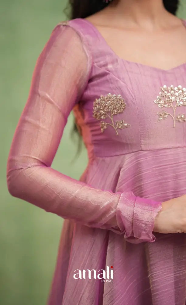 Mayili Crushed Tissue Anarkali - Mauve Pink - Anarkalis