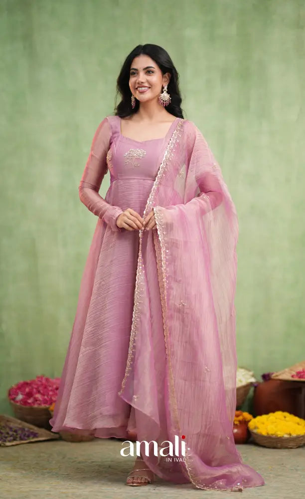 Mayili Crushed Tissue Anarkali - Mauve Pink - Anarkalis