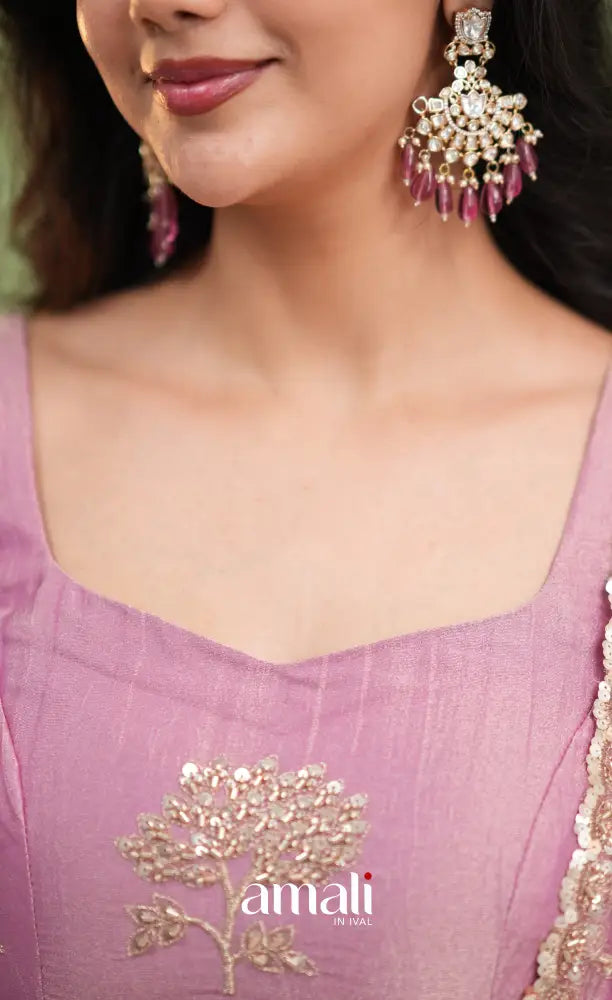 Mayili Crushed Tissue Anarkali - Mauve Pink - Anarkalis