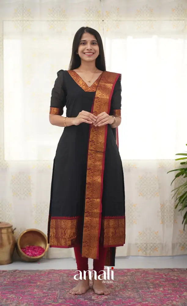 Meera Black shade and Red tone Cotton Salwar salwar