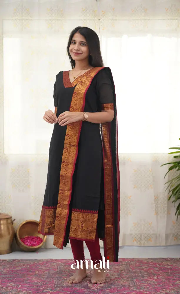 Meera Black shade and Red tone Cotton Salwar salwar