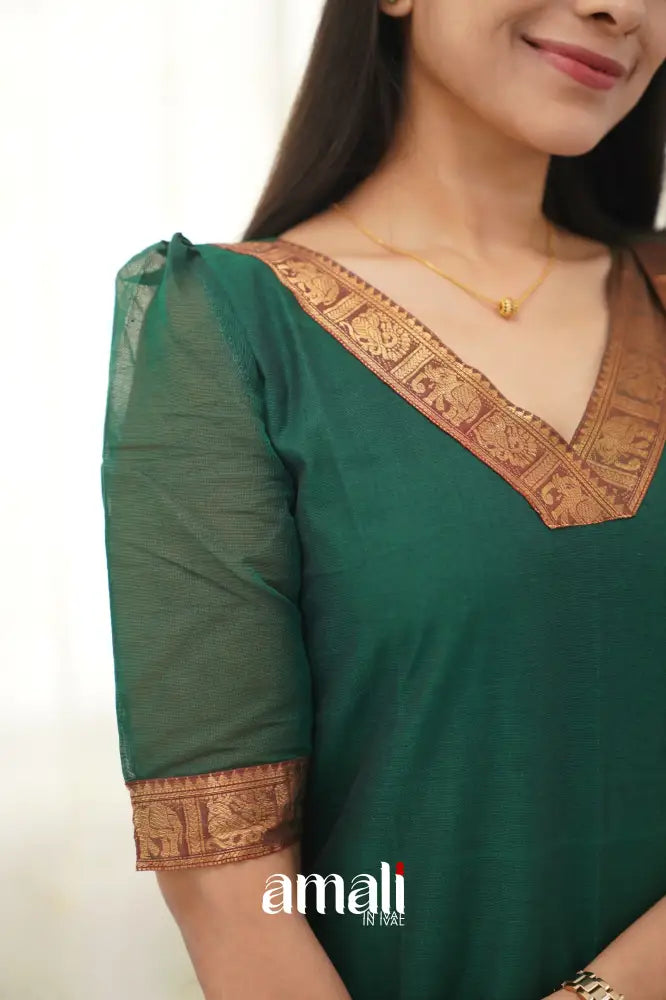 Meera Bottle Green Shade And Reddish Maroon Tone Cotton Salwar Salwar