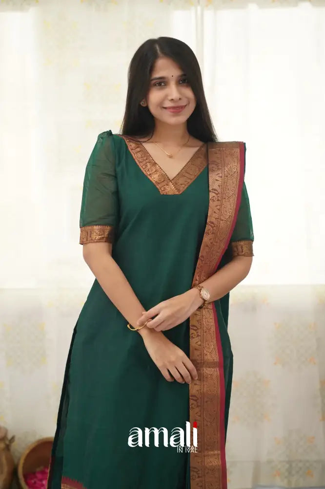 Meera Bottle Green Shade And Reddish Maroon Tone Cotton Salwar Salwar