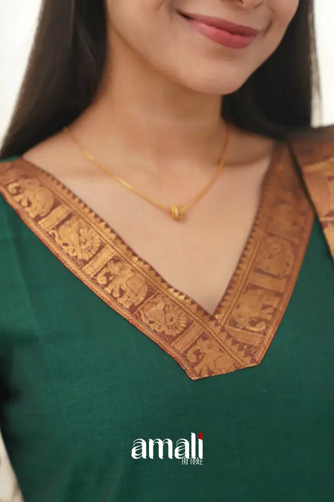 Meera Bottle Green Shade And Reddish Maroon Tone Cotton Salwar Salwar