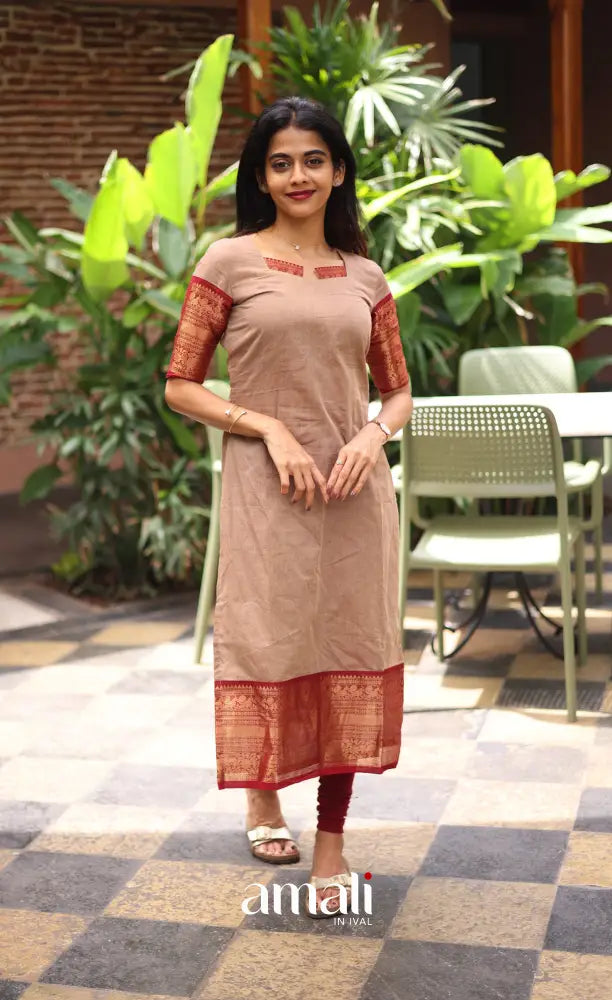 Meera Chettinad Cotton Salwar - Beige and Reddish maroon salwar