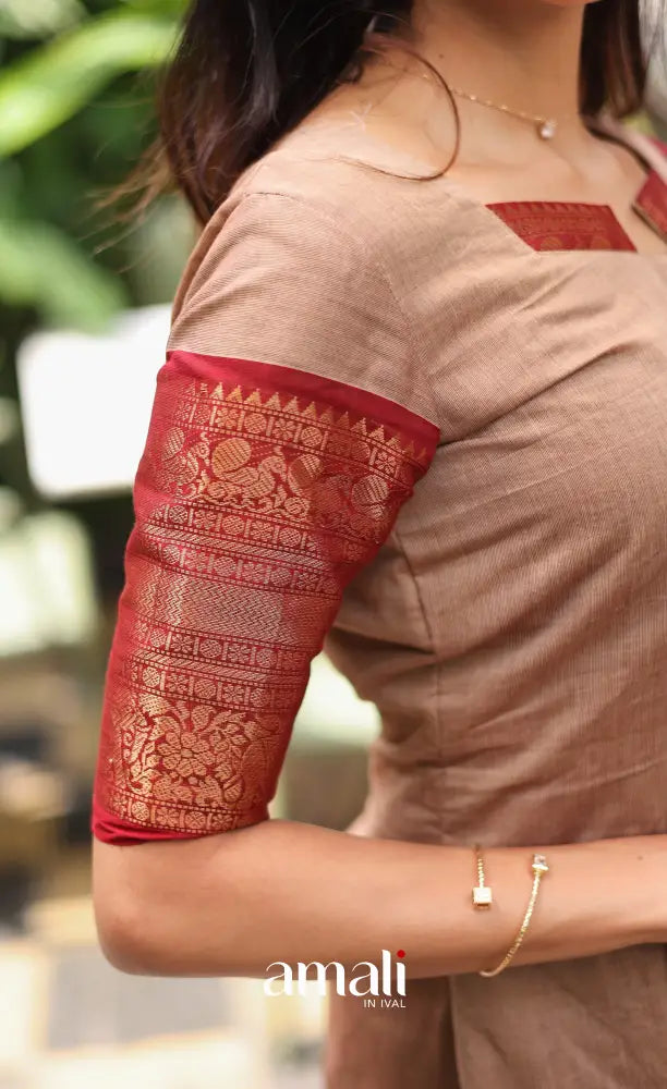 Meera Chettinad Cotton Salwar - Beige and Reddish maroon salwar