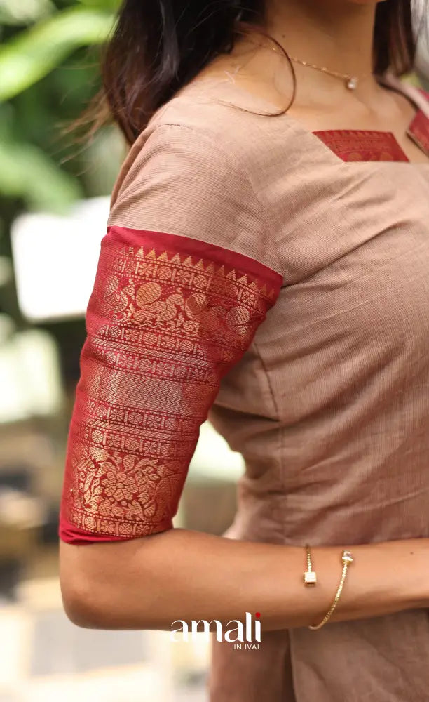 Meera Chettinad Cotton Salwar - Beige and Reddish maroon salwar