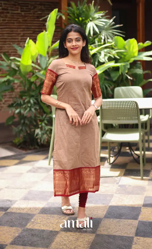 Meera Chettinad Cotton Salwar - Beige and Reddish maroon salwar