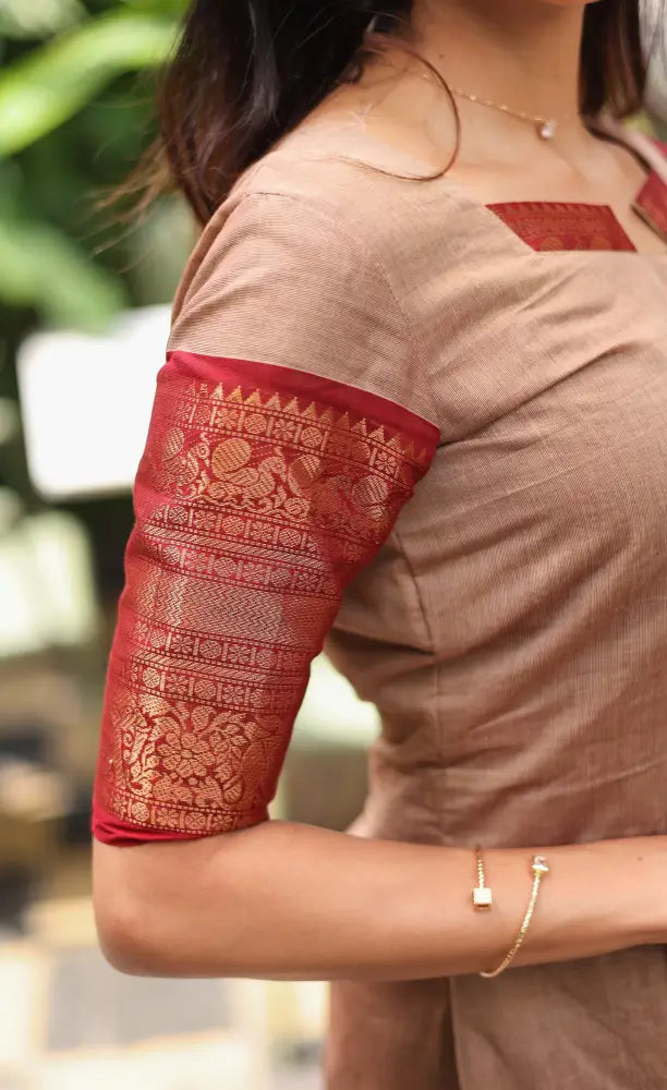 Meera Chettinad Cotton Salwar - Beige and Reddish maroon salwar