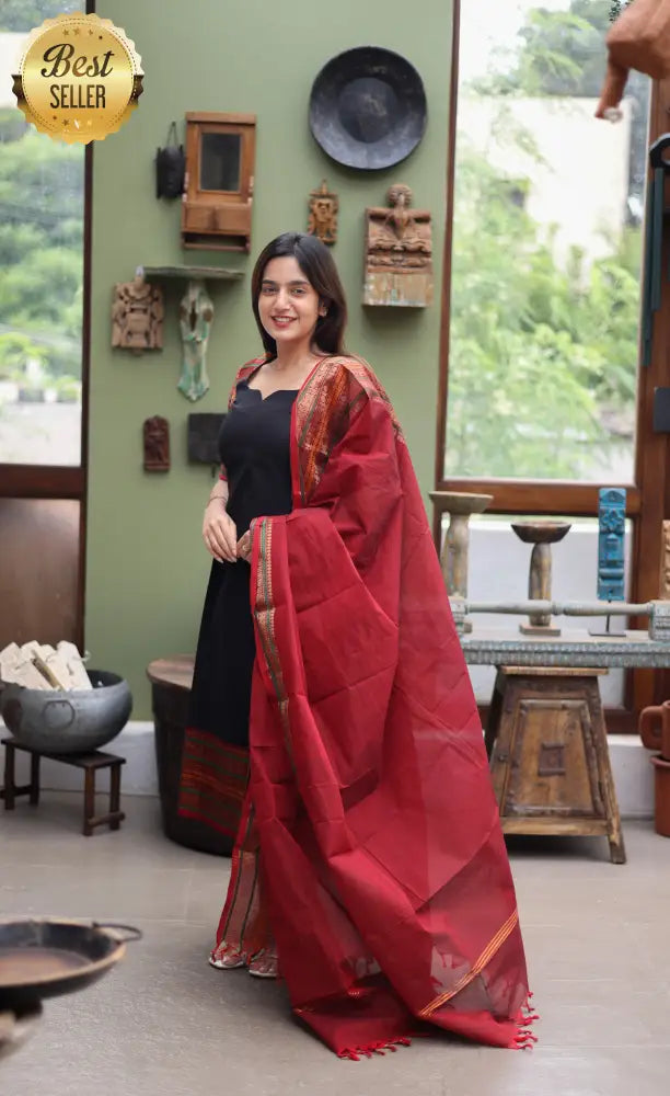 Meera Cotton Salwar - Black and Dark Red Cotton salwar