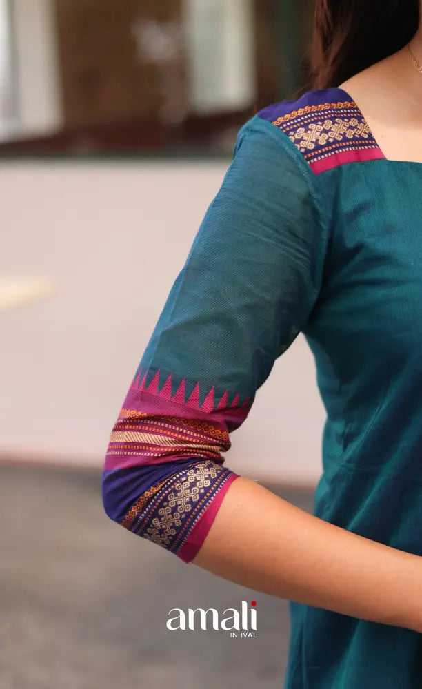 Meera Chettinad Cotton Salwar - Blue and Magenta - salwar
