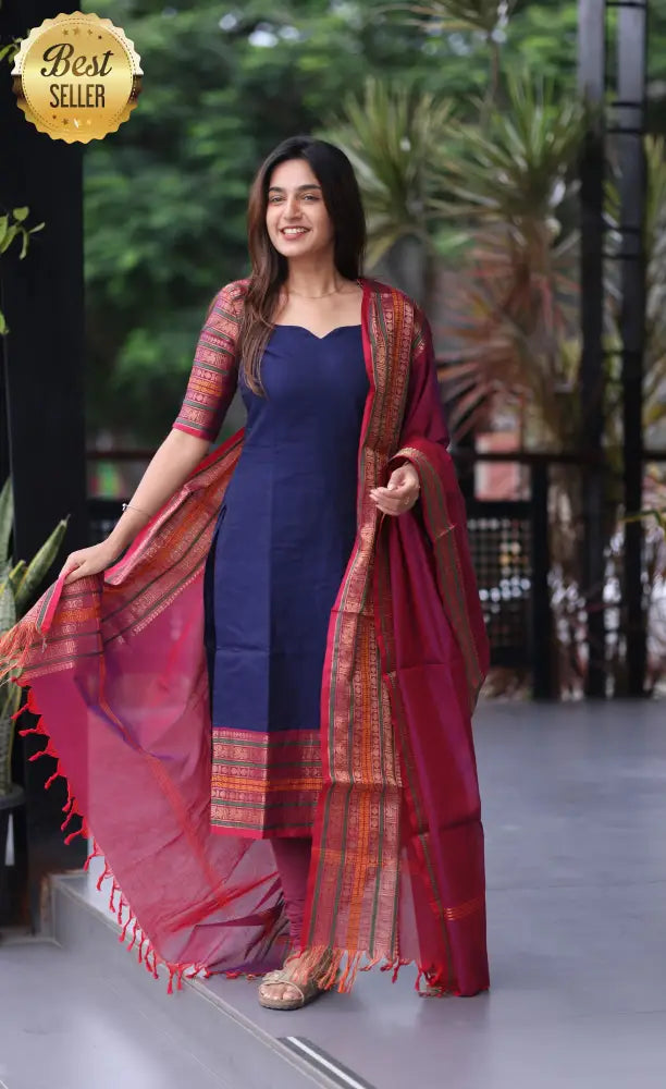 Meera Cotton Salwar - Blue and Magenta salwar