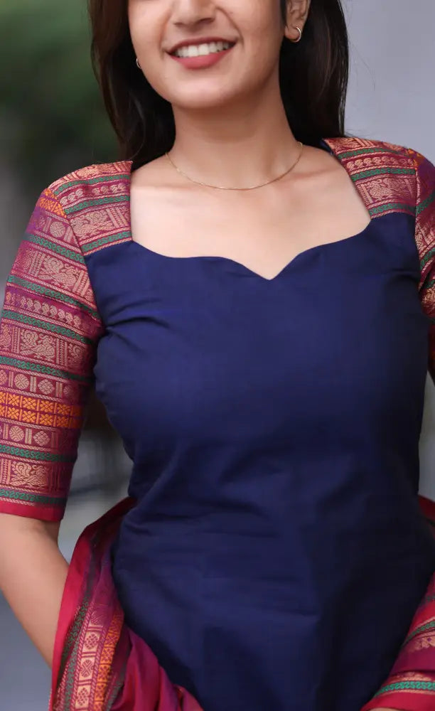 Meera Cotton Salwar - Blue and Magenta salwar