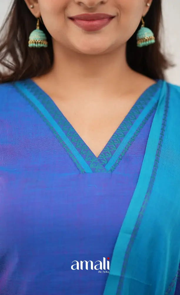Meera Chettinad Cotton Salwar - Blueish Purple and Light Blue - salwar