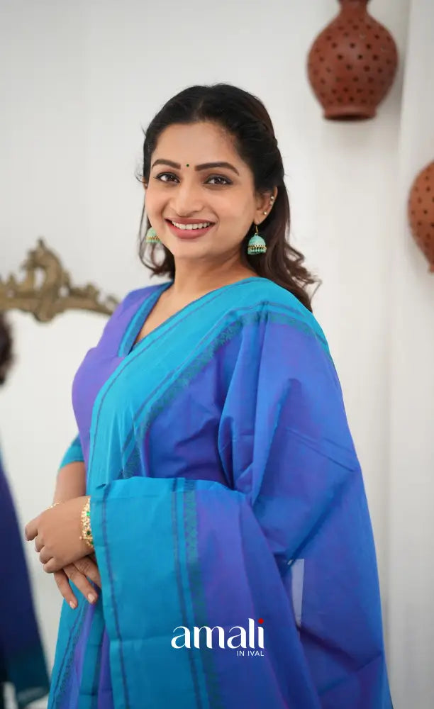 Meera Chettinad Cotton Salwar - Blueish Purple and Light Blue - salwar