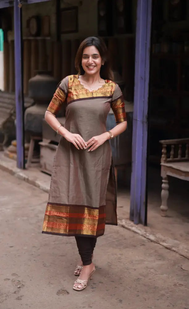 Meera Cotton Salwar - Brownish Grey and Dark Brown salwar