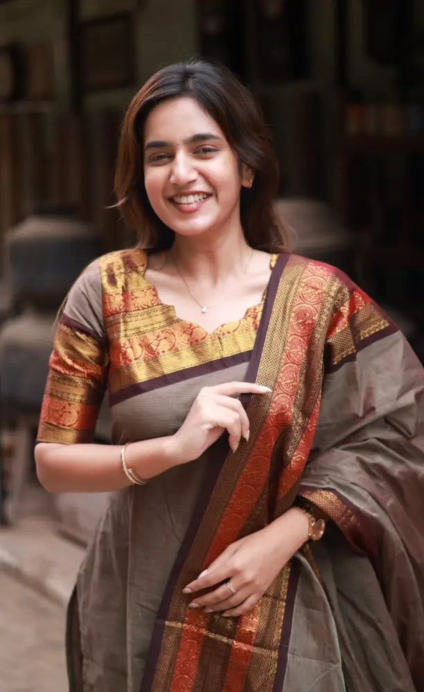 Meera Cotton Salwar - Brownish Grey and Dark Brown salwar