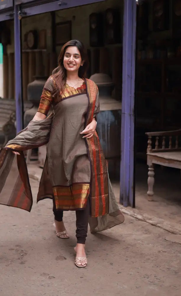 Meera Cotton Salwar - Brownish Grey and Dark Brown salwar