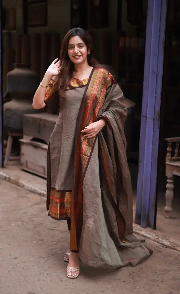 Meera Cotton Salwar - Brownish Grey and Dark Brown salwar
