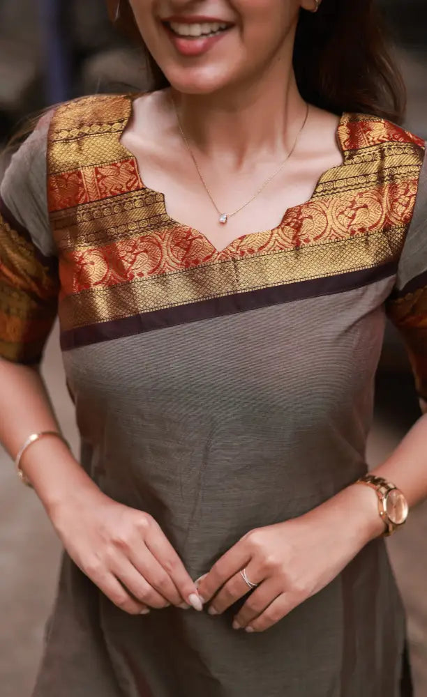 Meera Cotton Salwar - Brownish Grey and Dark Brown salwar