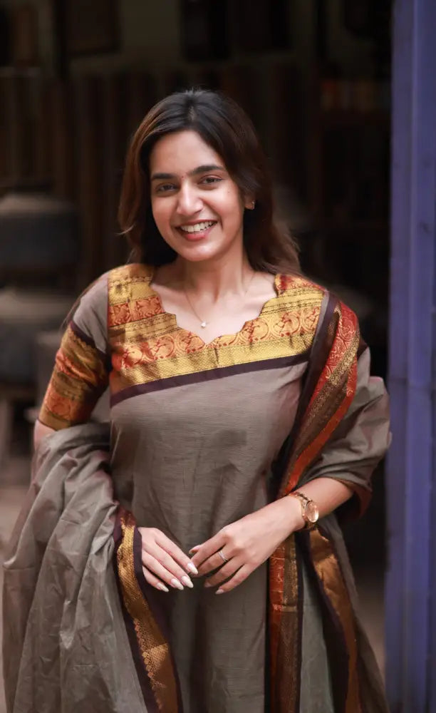 Meera Cotton Salwar - Brownish Grey and Dark Brown salwar