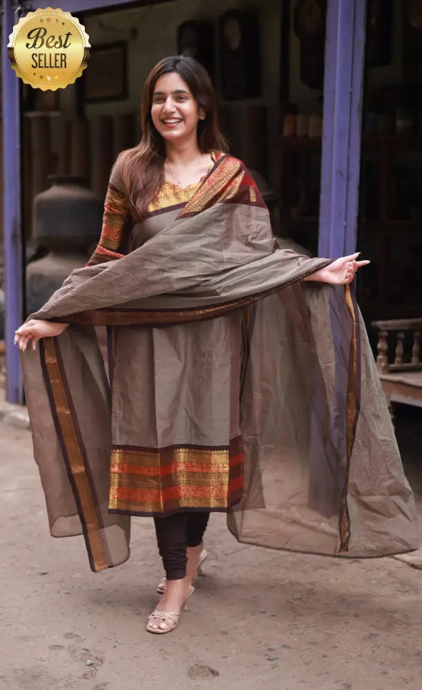 Meera Cotton Salwar - Brownish Grey and Dark Brown salwar