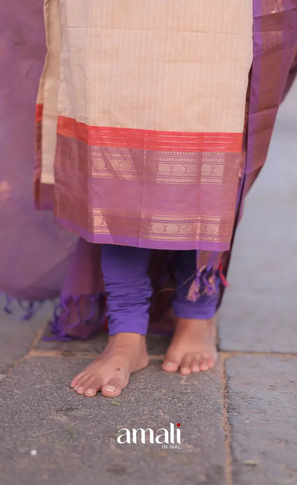 Meera Chettinad Cotton Salwar - Cream and Lavender salwar