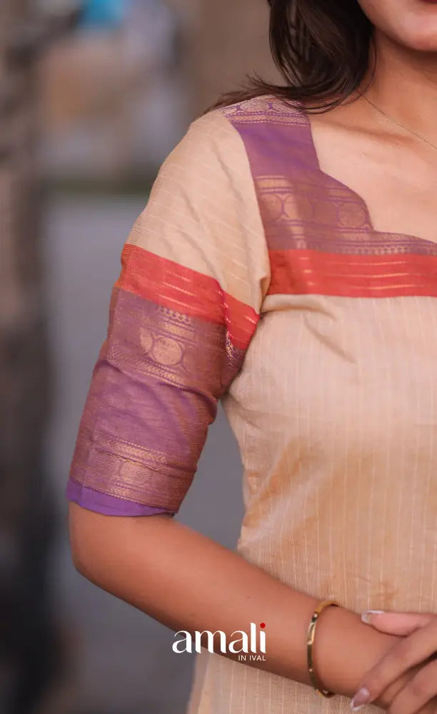 Meera Chettinad Cotton Salwar - Cream and Lavender salwar