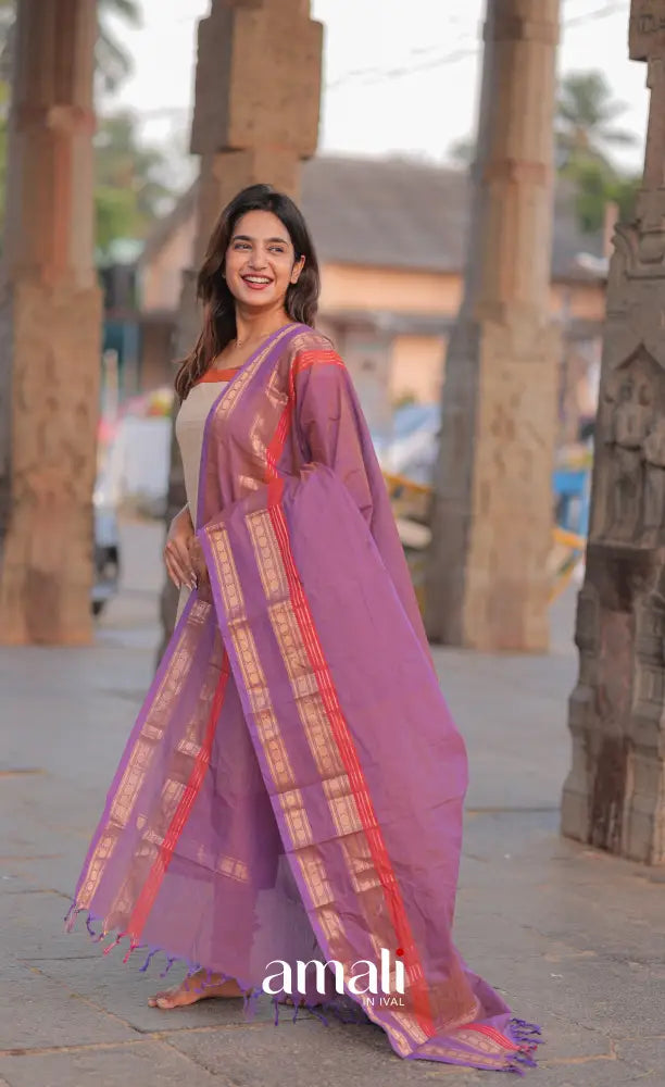 Meera Chettinad Cotton Salwar - Cream and Lavender salwar