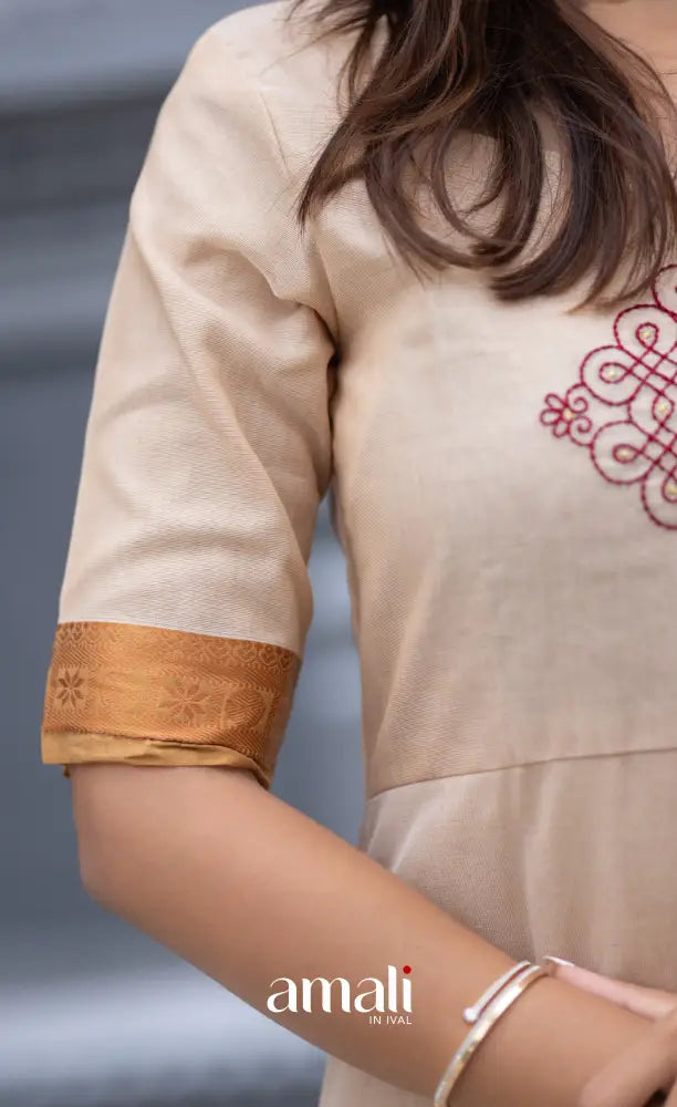 Meera Chettinad Cotton Salwar - Cream and Mustard salwar