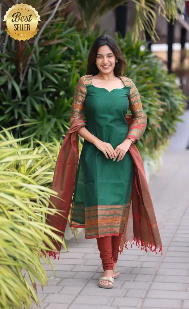 Meera Cotton Salwar - Dark Green and Manthalir salwar