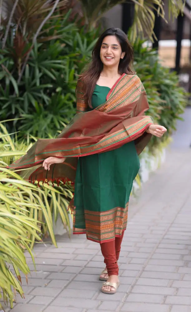 Meera Cotton Salwar - Dark Green and Manthalir salwar